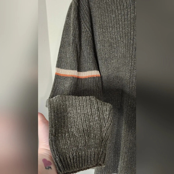 Olive Retro Y2K Mens V-Neck Sweater Size XL Indie Grandpa Grunge 90s Knit - Picture 3 of 6